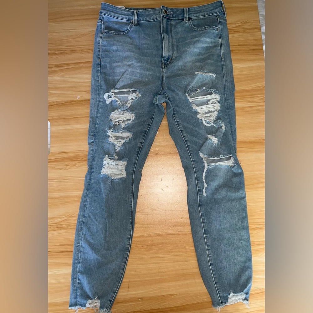 American Eagle Outfitters Blue Distressed Skinny Jeans